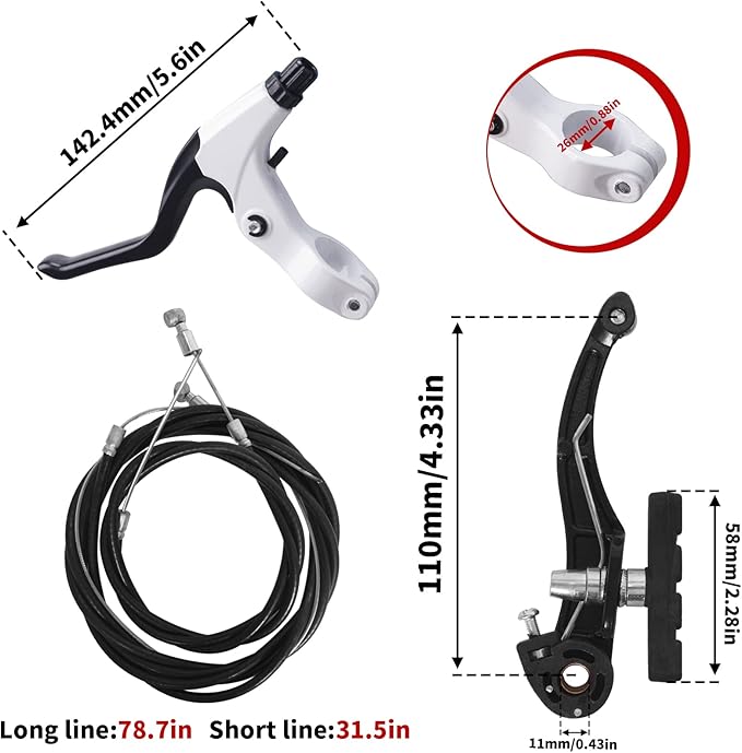 Complete Bike Brakes Set, Universal Bike Front and Rear MTB Brake, Inner and Outer Callipers Cables Lever Kit with Multi-Tool Wrenches Black White