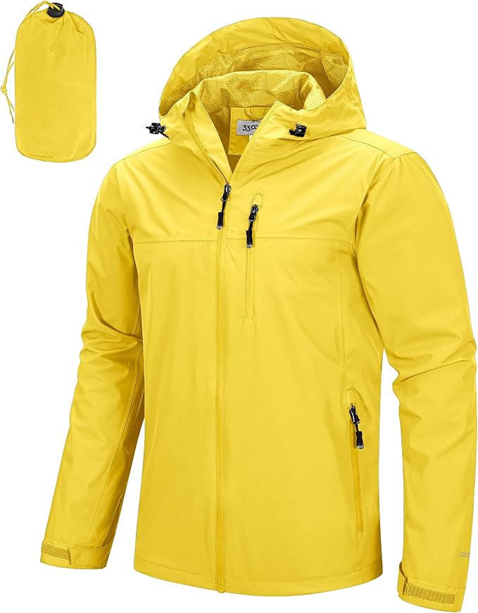 33,000ft Men's Packable Rain Jacket Lightweight Rain Shell Jacket with Hood Waterproof Raincoat for Cycling
