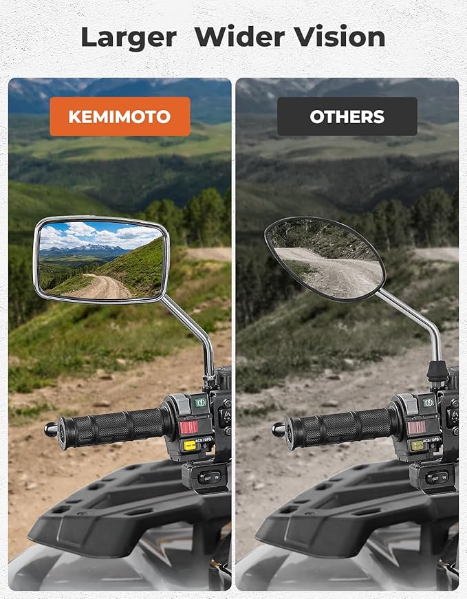 KEMIMOTO ATV Mirrors 8MM10MM Motorcycle Side Rearview Mirrors for 7/8" Handlebar Compatible with ATV Motorcycle Dirt Bike Scooter Snowmobile, Silver