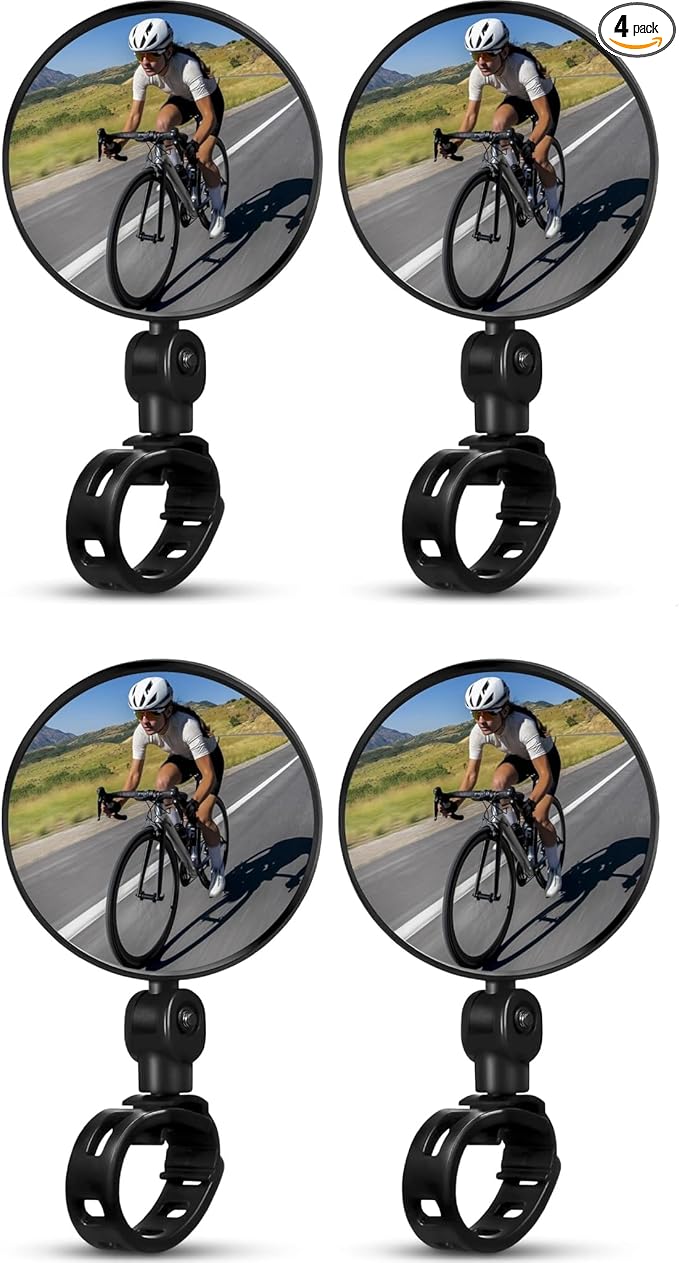4Pcs Black Adjustable Rear View Mirror for Bikes, Universal Rearview Mirror for Handlebars, Wide Angle Acrylic Convex Safety Mirrors for Adult Bikes/Kids/Road/Mountain Bike