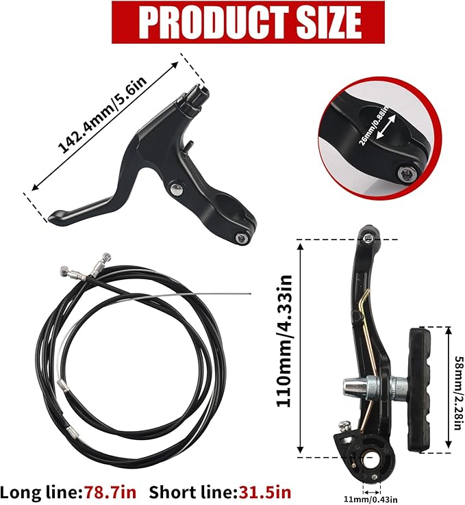 Complete Bike Brakes Set，Inner and Outer Callipers Cables Lever Kit ，Universal Bike Front and Rear MTB Brake with Multi-Tool Wrenches Black