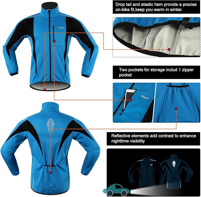 ARSUXEO Winter Warm UP Thermal Softshell Cycling Jacket Windproof Waterproof 15-k