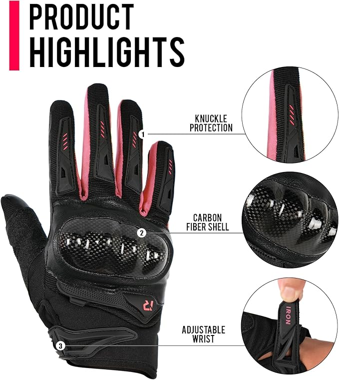 IRON JIA'S Motorcycle Gloves for Men and Women, Summer Touchscreen Riding Gloves with Carbon Fiber Protection for Road Racing, Dirt Bike, BMX, ATV XL
