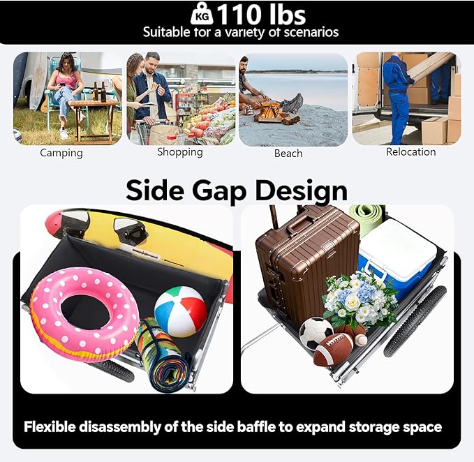 Lightweight Bicycle Trailer, Foldable Bike Cargo Trailer with Universal Hitch, Portable Bicycle Trailers Folding with Upgraded Fat Tires, for Camping, Groceries, 110 LBS Load Capacity