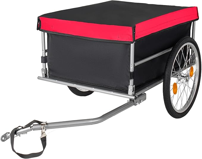 Aluminum Bicycle Trailer, Foldable Bike Cargo Trailer with Universal Hitch, 20'' Wheels, Removable Cover, Folding Frame Quick Release, Ebike Trailers for Camping, Groceries, 120 LBS Capacity, Red