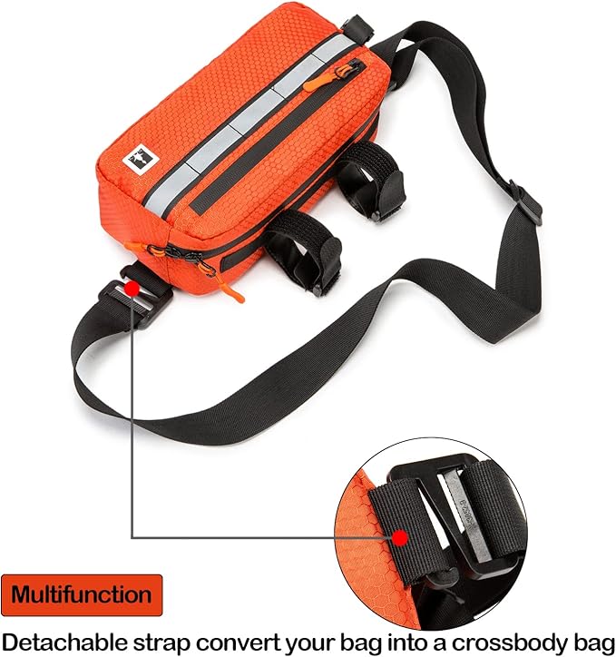 ROYALFAIR Waterproof Bike Handlebar Bag with Reflective Strips & Shoulder Strap, Bicycle Front Frame Storage Pouch for Mountain Road Cycling Commuting (Orange)