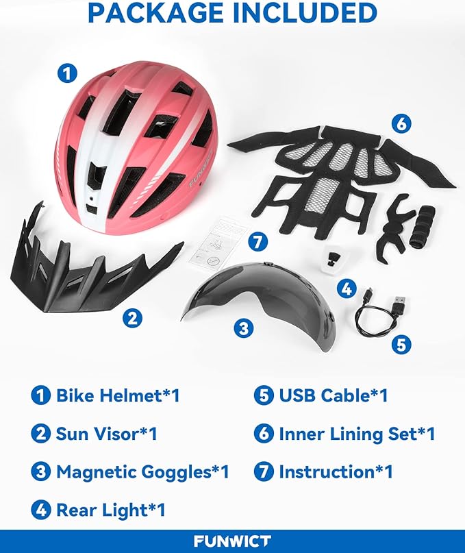 Adult Bike Helmet with Visor and Goggles for Men Women Mountain Road Bicycle Helmet Rechargeable Rear Light Cycling Helmet