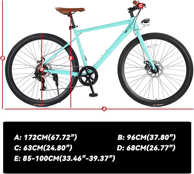 GarveeLife Hybrid Bike, 28 in Mountain Bicycle for Adult, 700C Road Bike, Commuter Bike 7 Speeds with Front and Rear Brakes, Gravel Bike with Lights Lightweight Aluminum Alloy Frame