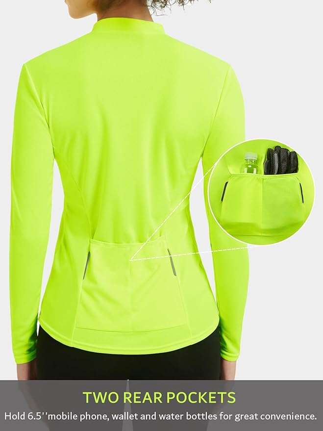 qualidyne Women’s Cycling Jersey Long Sleeve, Quick Dry Breathable Bike Shirt with Rear Pockets for Road & MTB