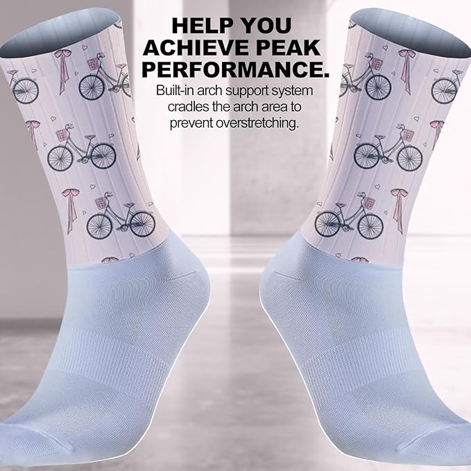 Cycling Socks Athletic Crew Socks Breathable Cushioned Compression Running Hiking Socks For Mens Womens