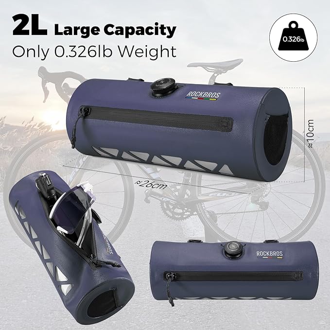 ROCKBROS Bike Handlebar Bag Knob Bike Bag Waterproof Bicycle Front Top Tube Bag 2L Capacity Front Storage Pack Reliable Lightweight for Road Mountain Bike Cycling Travel