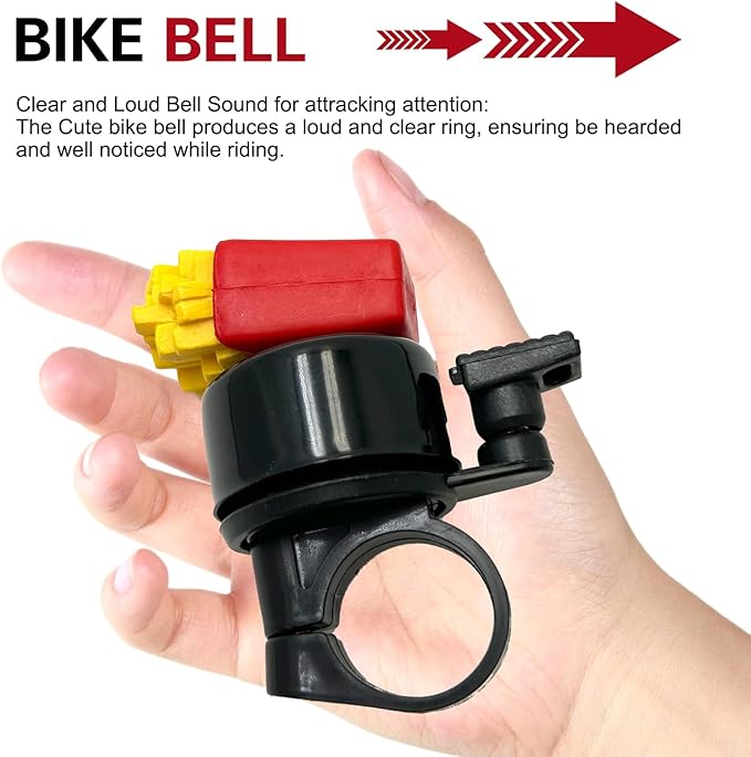 Bike French Fries Bell, Aluminum Alloy Bicycle Bell with Plastic Base, Loud Crisp Clear Sound Bicycle Bells, Universal for Road Mountain Scooter Tricycles Bike