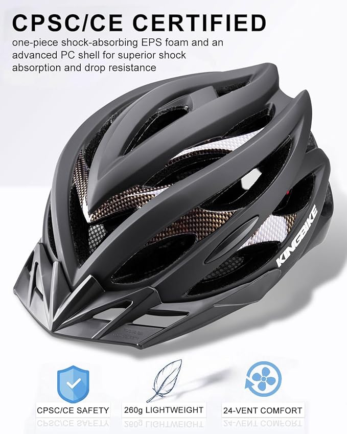 KINGBIKE Bike Helmet for Adult Men Women Youth Road Commute Mountain Cycling Helmets with USB Rechargeable Light Replaceable Padding and Visors Lightweight 20.4-23.6in