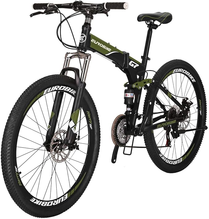EUROBIKE Mountain Bike, 21 Speed, 26/27.5 Inches, Dual Suspension, Folding, for Men