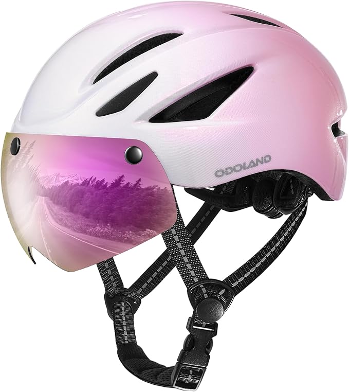 Odoland Bike Helmet with Magnetic Sun Visor for Adults, Glasses-Friendly Design Adjustable Dial Cycling Helmet for Men & Women, Urban Riding Bicycle Helmet for Mountain, Road, E-Bike, Commuting