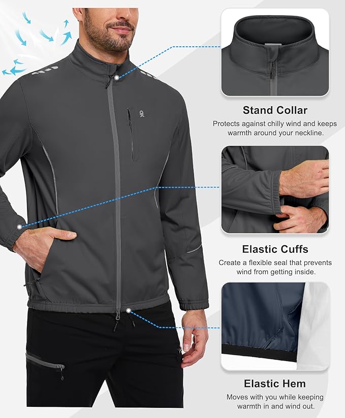 Little Donkey Andy Men's Cycling Jackets Reflective Packable Running Jacket Windproof Water-Resistant for Hiking Biking