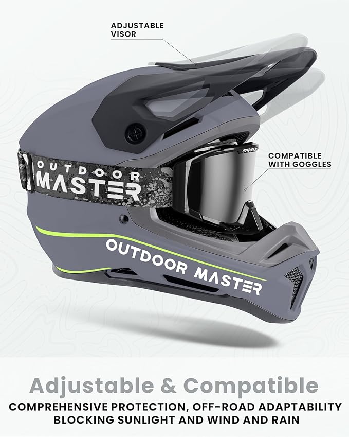 OutdoorMaster Full Face Mountain Bike Helmet for Men & Women - Durable, Impact Resistant, Ventilated, Adjustable Visor - Downhill Race BMX MTB Helmet
