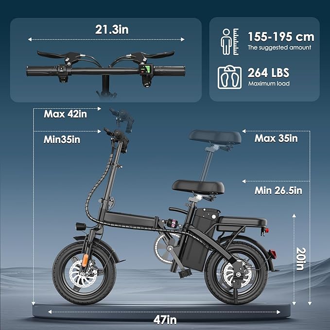 Foldable Electric Bike for Adults E Bike, 14" Folding E-Bike with 500W Peak Motor, 25 Miles Range, 48V Removable Battery UL 2849 Certified for Commuter