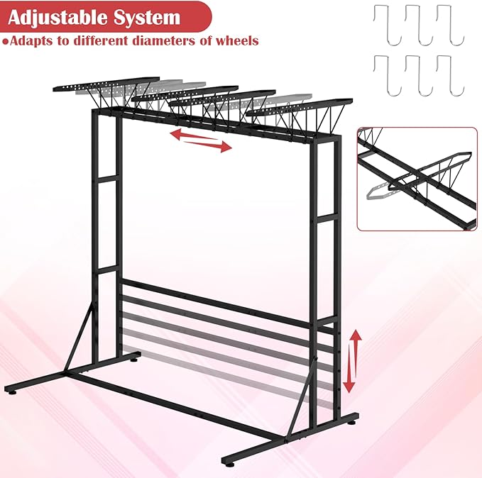 ETELI Bike Rack Garage Freestanding Bikes Rack Floor Stand Vertical Bike Stand Rack for Garage Organizer Indoor Outdoor Bikes Storage, Hold Max Tire Width 2.65”, Black