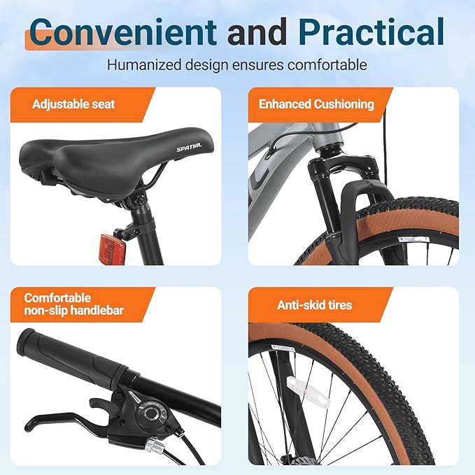 SPATIAL Mountain Bike, 20/24/26/27.5/29 inch Outdoor Cycling Bike,21/8 Speed Lightweight Aluminum Frame | Dual Disc Brakes,Adjustable Ergonomic Seat for Men Women Adult Teens