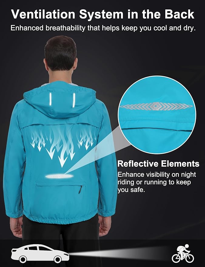 Little Donkey Andy Men's Waterproof Windbreaker Lightweight Packble Cycling Jacket for Biking, Running