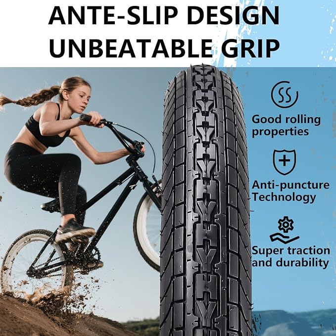 SIMEIQI 26x2.35 20x2.35 Inch Cruiser Beach Bike Tire Black White Wall or Brown Cream Wall Folding Replacement Bicycle Tire for Hybrid City Commuter Trail