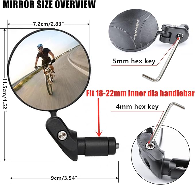 Bike Mirror, Bar End Bicycle Mirror 2 Pack, Adjustable Bike Rear View Mirrors for Handlebar End, Acrylic Convex Round HD Bicycle Rearview Mirrors for Road Bike Mountain Bike