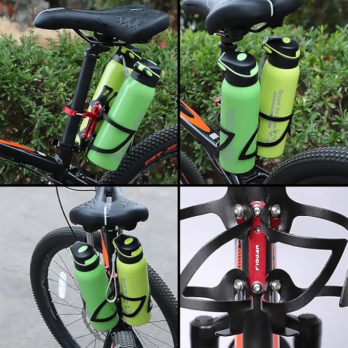 Bike Bottle Cage Adapter Aluminum Alloy Double Headed Bicycle Bottle Cage Extender High Hardness Adjustable Bottle Mount Seat Post Water Bottle Holder with Installation Tool for MTB Road Bike