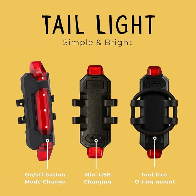 VivBike Rechargeable Bicycle Lights Set for Daily Use, LED Front Light and Rear Light, USB Mini Rechargeable, IPX4 Waterproof, Easy Mount | A HerTime2 Brand