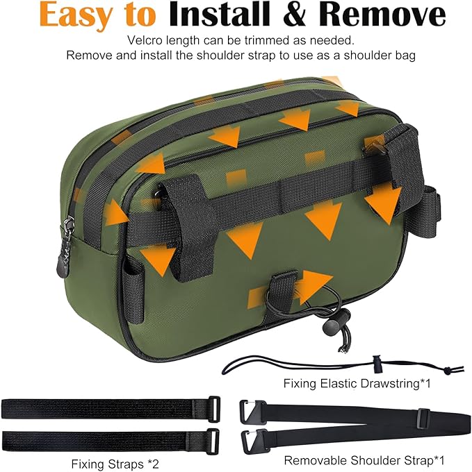 Bike Handlebar Bag, EVA Waterproof Bike Front Bag, 3.2L Bicycle Frame Storage Bag Waist Shoulder Bag, Bike Pouch for Road Mountain Bicycle Cycling Travel Hiking(Green)