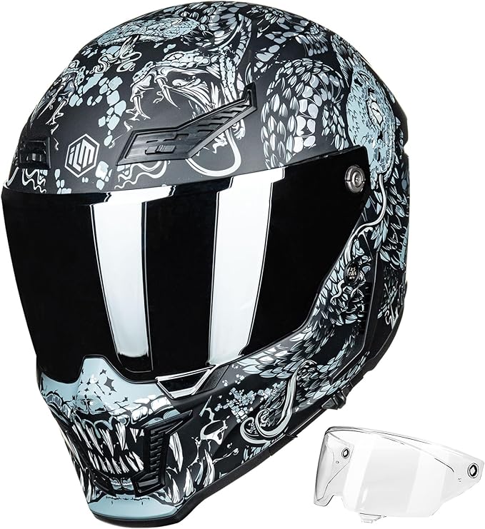 ILM Motorcycle Helmets for Adult Men Women Full Face DOT ECE Powersports Dual Visor Street Racing Helmet with Pinlock Cascos para Motos Model MF509 (Mythology Silver, L)