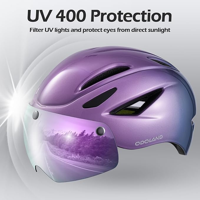 Odoland Bike Helmet with Magnetic Sun Visor for Adults, Glasses-Friendly Design Adjustable Dial Cycling Helmet for Men & Women, Urban Riding Bicycle Helmet for Mountain, Road, E-Bike, Commuting