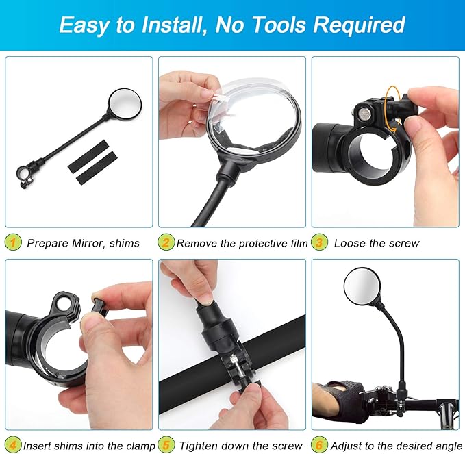 Coitak Bike Mirror, Adjustable Handlebar Rear View Mirrors, 2 PCS Convex Mirror Universal For Bike Bicycle