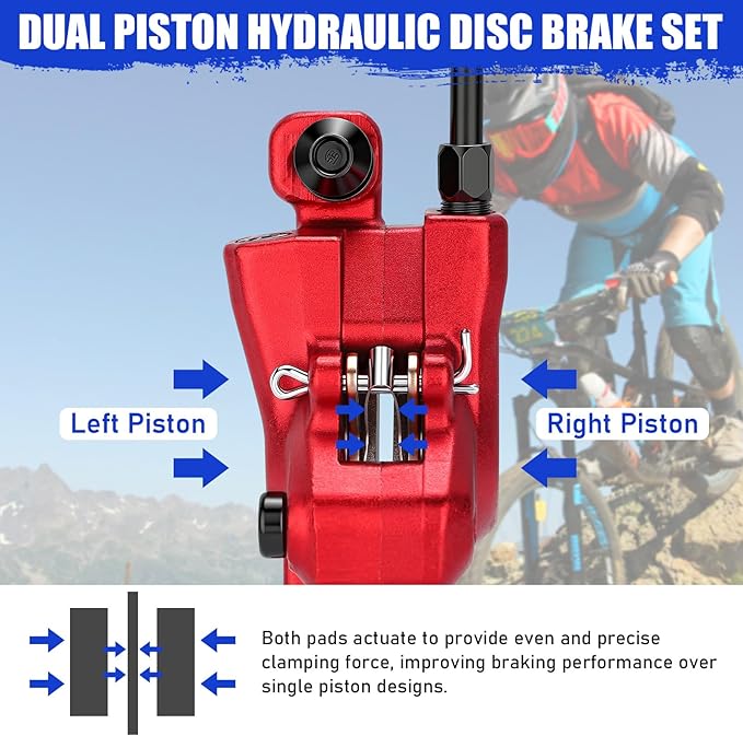 TOBWOLF 1 Pair Hydraulic Bike Brakes Set, Dual Piston Mountain Bike Hydraulic Brakes Left Front 810mm & Right Rear 1470mm, MTB Disc Brake Set for Mountain, Road Bicycle & Ebike
