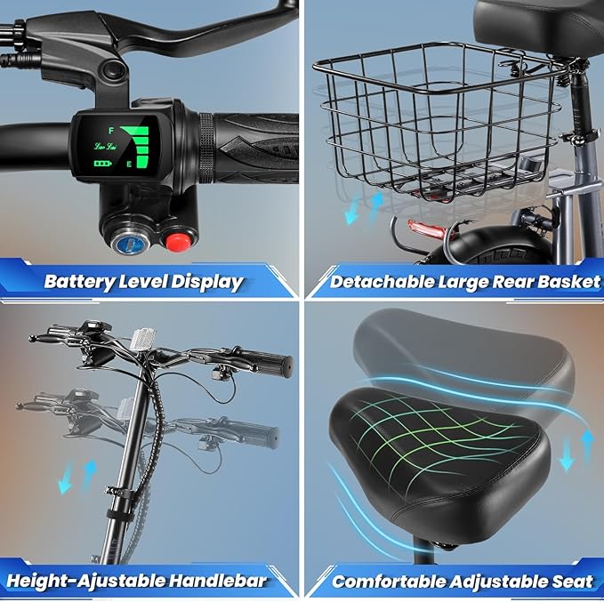 Caroma Peak 1200W/800W Electric Scooter with Seat, 30 Miles Max Range, Electric Scooter Adults, Up to 20MPH Foldable Escooter with Basket,Key Start Adjustable E-Scooter