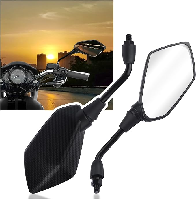 Motorcycle Mirrors with 8mm & 10mm Bolt,HD+360° Adjustable Motorcycle Mirrors for Handlebars,Motorcycle Accessories Wide Angle Rear View Mirror for Scooter,ATV,Dirt Bike (Carbon Fibre)