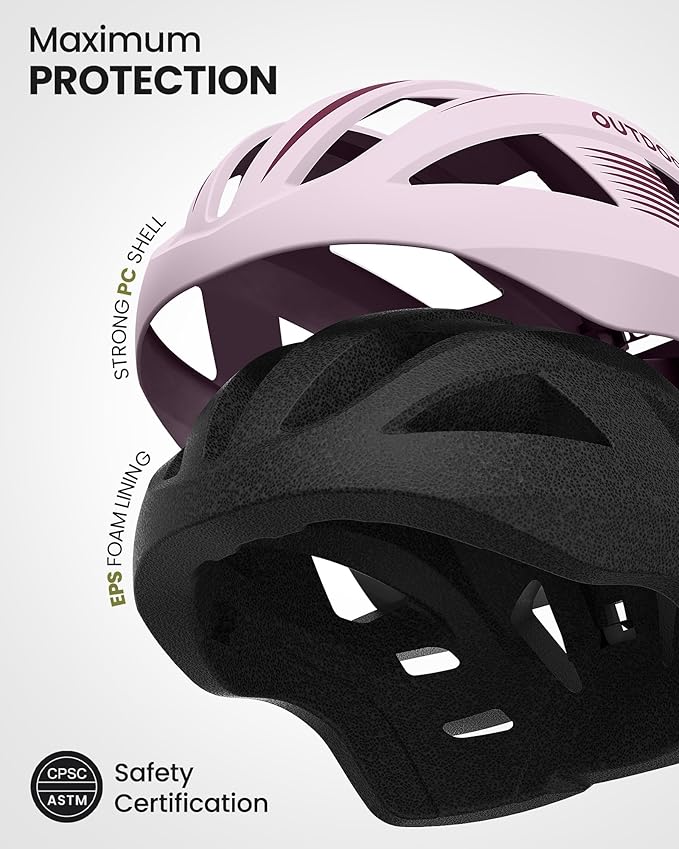 OutdoorMaster Adult Bike Helmet - Bicycle Helmet with Rechargeable Rear LED Light, Detachable Magnetic Goggles, Removable Sun Visor - Suitable for Commuting and Cycling for Men and Women