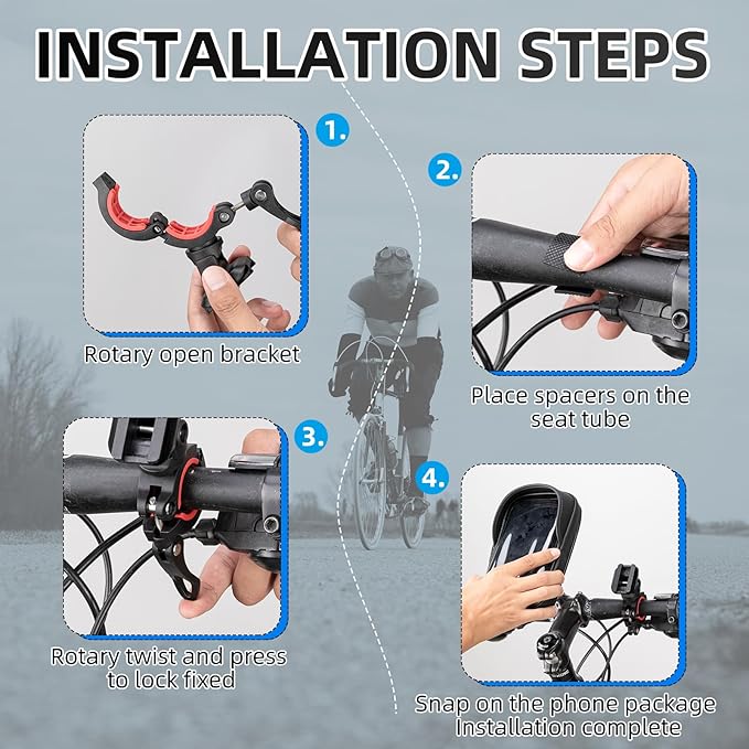 ROCKBROS Bike Motorcycle Phone Mount Handlebar Bag - 360° Rotatable Waterproof Shockproof Phone Holder for iPhone up to 7'' | Bicycle Cycling & Motorcycle Accessories