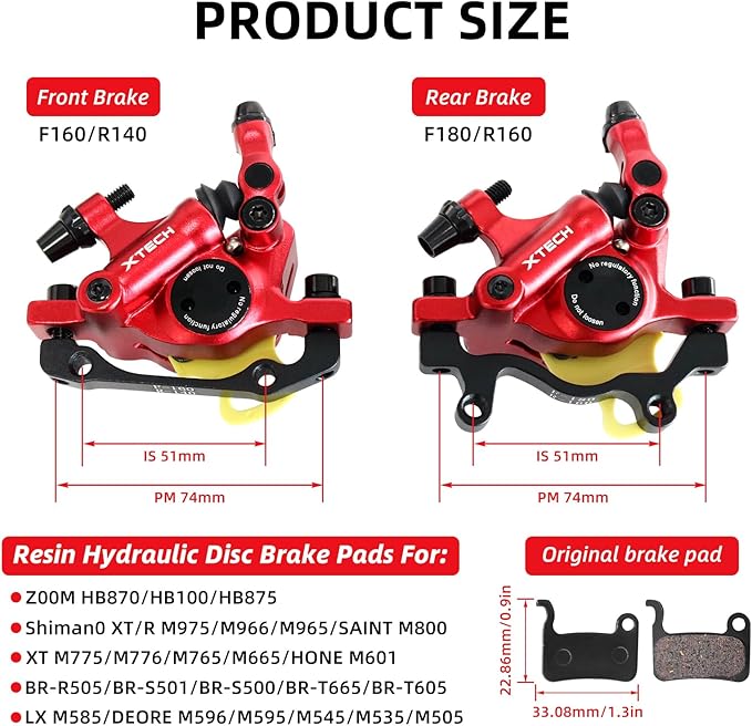 Z00M HB-100 Hydraulic Disc Brake Calipers Set MTB Bike Disc Brakes Front & Rear Caliper Set, Aluminum Alloy Bicycle Disc Brake Kit for eBike, Mountain Bike, Road Bike, Fat Bike
