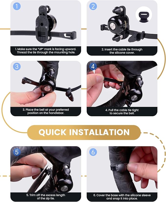 RAVEMEN Q3 Road Bike Bell, Dual-Hammer Copper Alloy Bicycle Bell for Adults Fit Handlebars up to 47mm, Lightweight for Most Grip Positions, Easy Installation