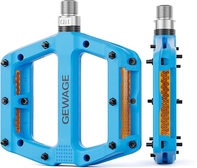 Mountain Bike Pedals 9/16 Inch - Bicycle Flat Pedals with Reflectors - Lightweight Nylon Fiber Wide Platform Pedals for Mountain Bike, BMX, Road Bike Pedals