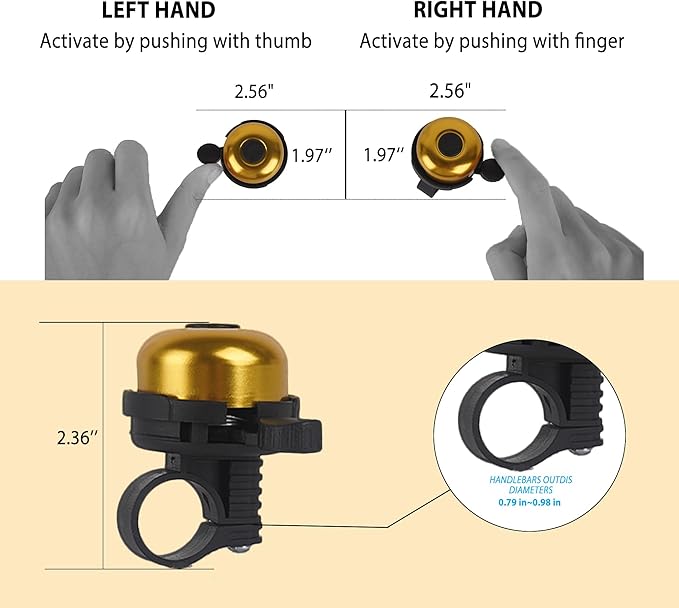 Bike Ring Bell for Adult & Kids – Loud Clear Sound Bicycle Bell, Classic Metal Design, Easy Installation Fits Mountain, Road, Folding Bikes & Scooters