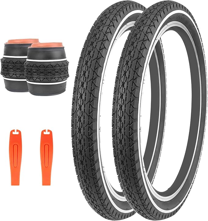 20"/24"/26" x 2.125" Folding Replacement Bike Tires for Beach Cruiser Bike，Bicycle Tires for Commuter Bikes，White Wall，1/2Tires & 1/2 Tubes & 2 Levers