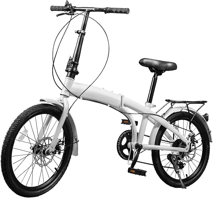 20" Foldable Bicycle, 7 Speed Non-Slip Folding Bike W/Dual Disc Brake & Adjustable Design, Folding Bikes for Adult City Commuter Bicycle