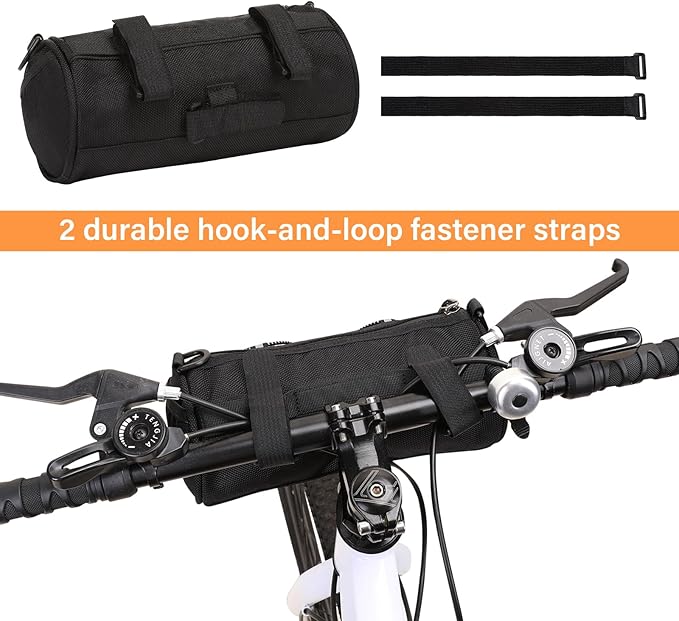 MOSISO Bike Handlebar Bag, Bicycle Front Frame Case with Elastic Cord, 2.5L Bike Roll Top Tube Pouch Storage Pack Cycling Accessories Cylinder Bag with Shoulder Strap, Black
