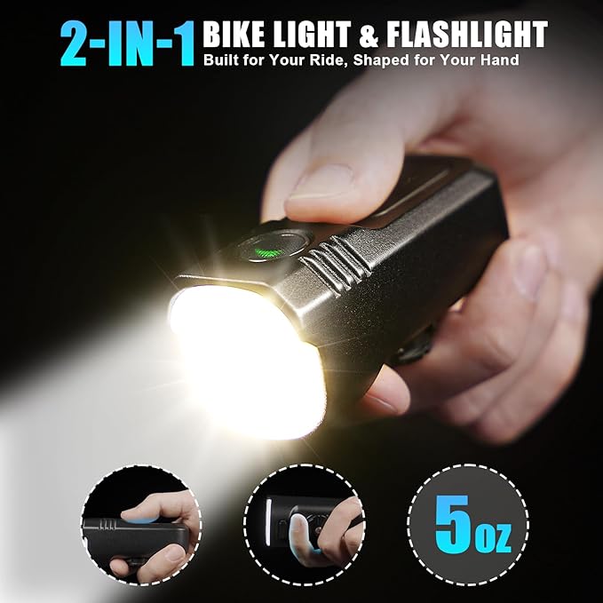 Bike Light for Night Riding, 2500LM Bicycle Headlight & Taillight, Multiple Modes, 3000mAh USB C Rechargeable Waterproof LED Bright Bike Headlights for Cyclists and Road Mountain and Commuters