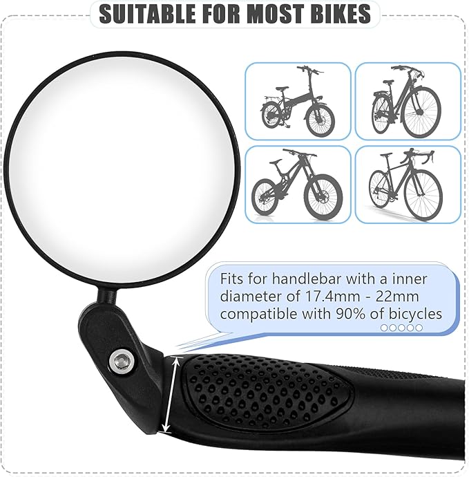 TAGVO Bar End Bike Mirrors, HD Wide Angle Bicycle Rear View Mirrors, 360 Dregree Adjustable Rotation Handlebar Convex Mirror for Mountain Road Bike Cycling (2 PCS)