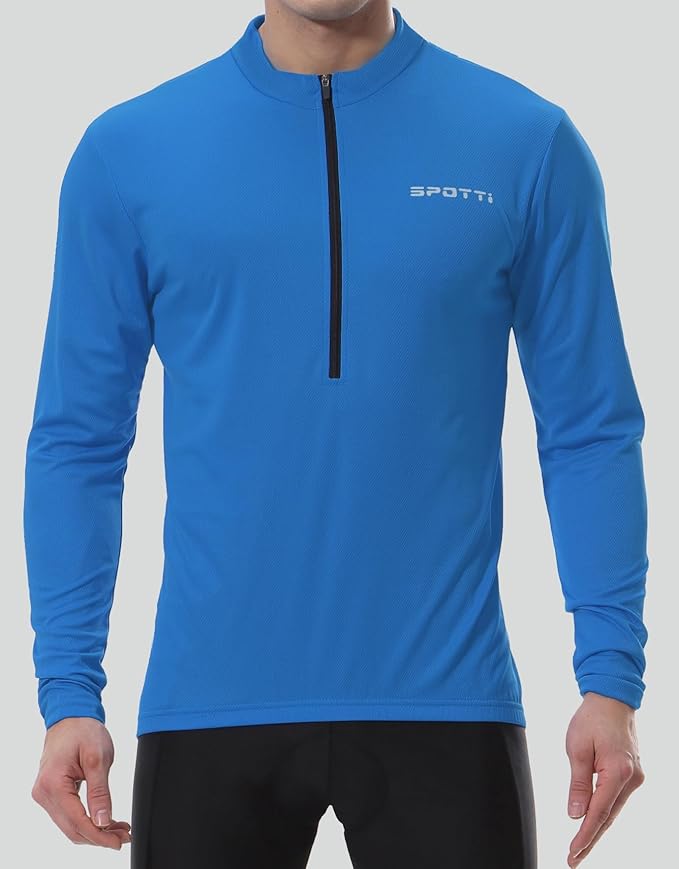 Spotti Men's Cycling Bike Jersey Long Sleeve with 3 Rear Pockets - Moisture Wicking, Breathable, Quick Dry Biking Shirt