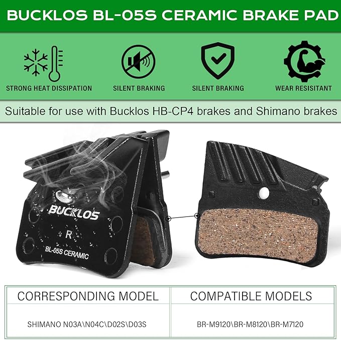 BUCKLOS MTB Hydraulic Disc Brake Set 4 Pistons Front 850mm and Rear 1550mm Hydraulic Brakes with Aluminum Alloy Lever with Caliper Ceramic Brake Pad Fit Mountain Bike,Ebike,Fat Bike HB-CP4 (Pre-Bled)