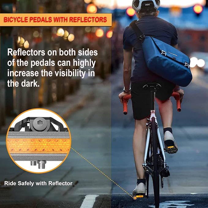 Mountain Bike Pedals with Reflector- Dual Function Plat & Clipless Pedals, Bicycle Pedal 9/16”Compatible with SPD - 3 Sealed Bearings Bicycle Platform Mountain Pedals